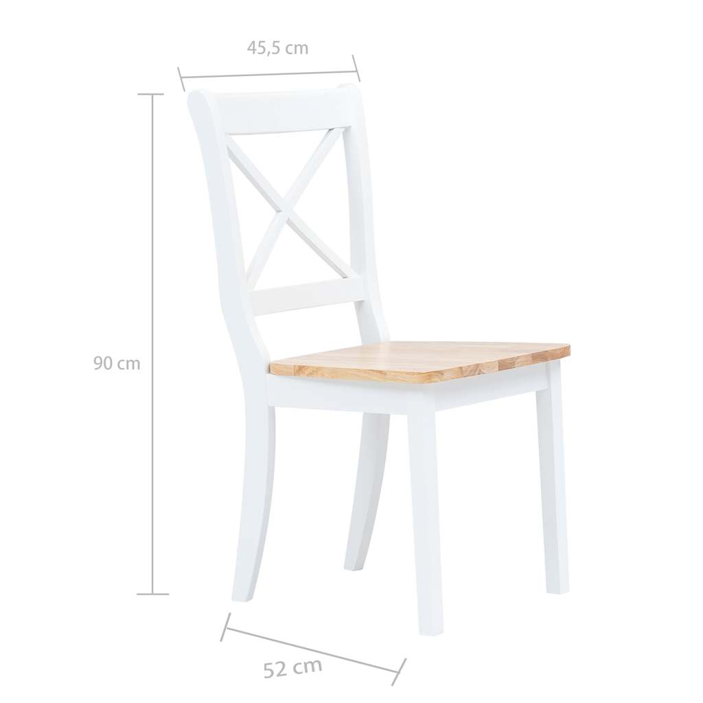Dining Chair | Set of 6 | White and natural | Solid rubber wood