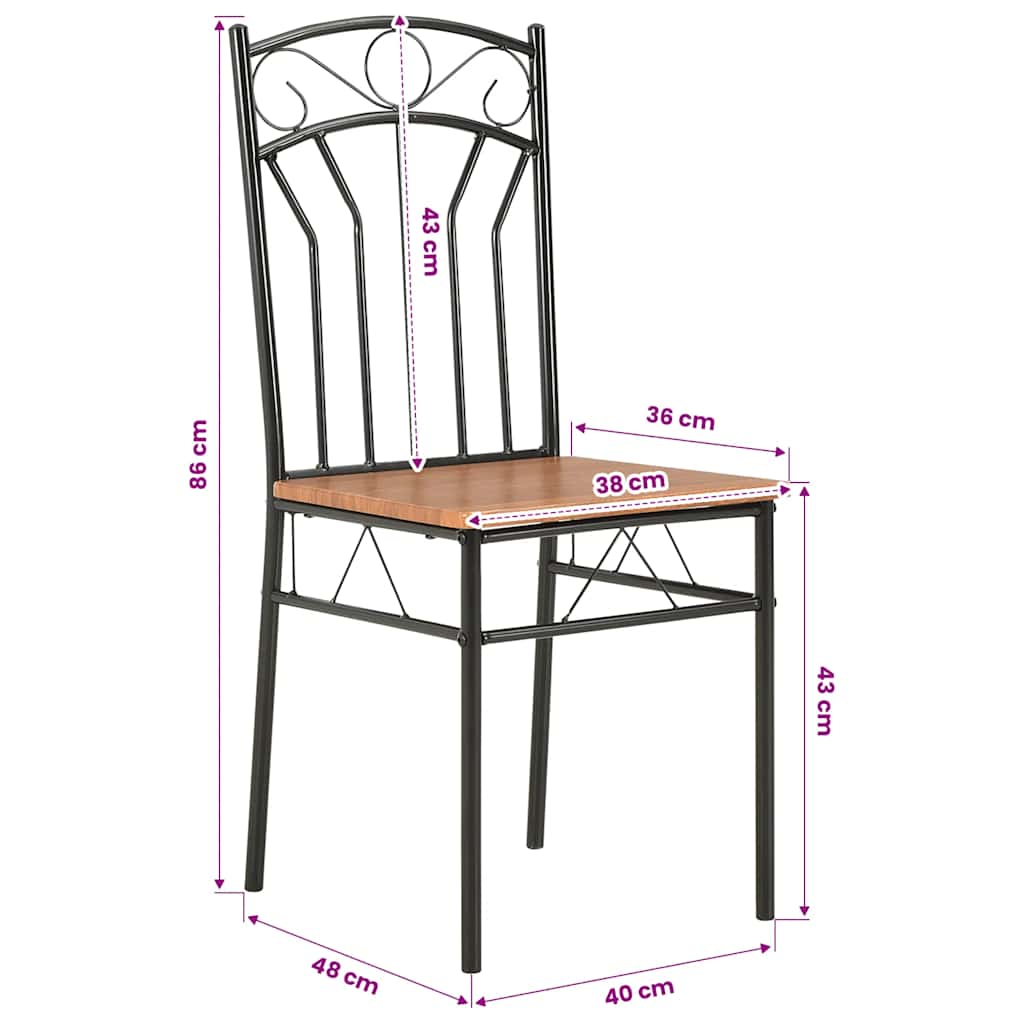 Dining Chair | Set of 6 | Brown and black | MDF and steel | Standard