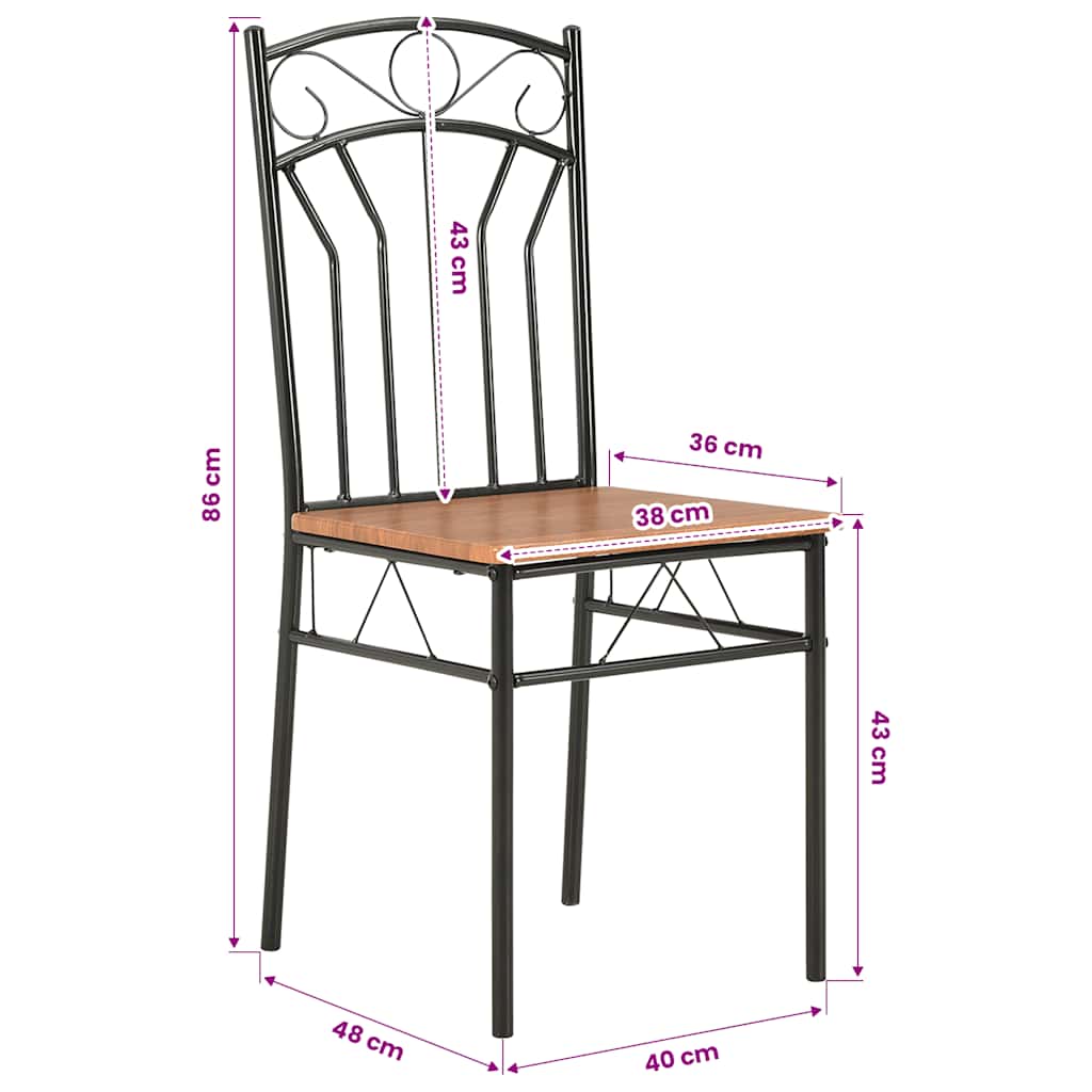 Dining Chair | Set of 4 | Brown and black | MDF and Steel | Standard