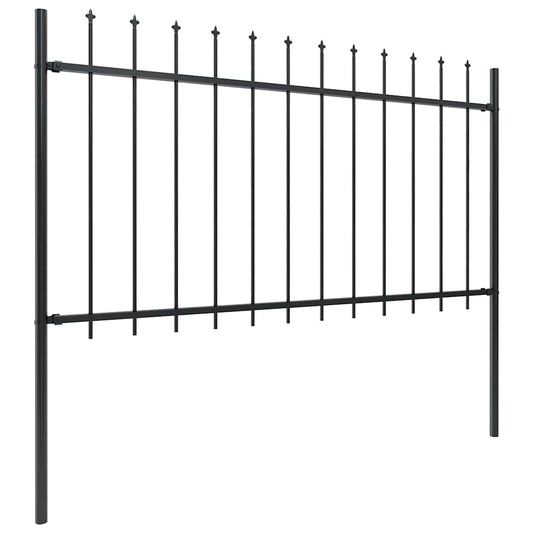 Garden Fence with Spear Top Steel 211.4"x39.4" Black