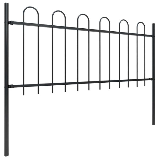 Garden Fence with Hoop Top Steel 1506x80 cm Black