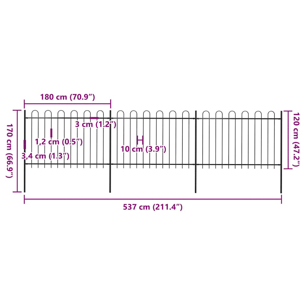 Garden Fence with Hoop Top Steel 211.4"x47.2" Black