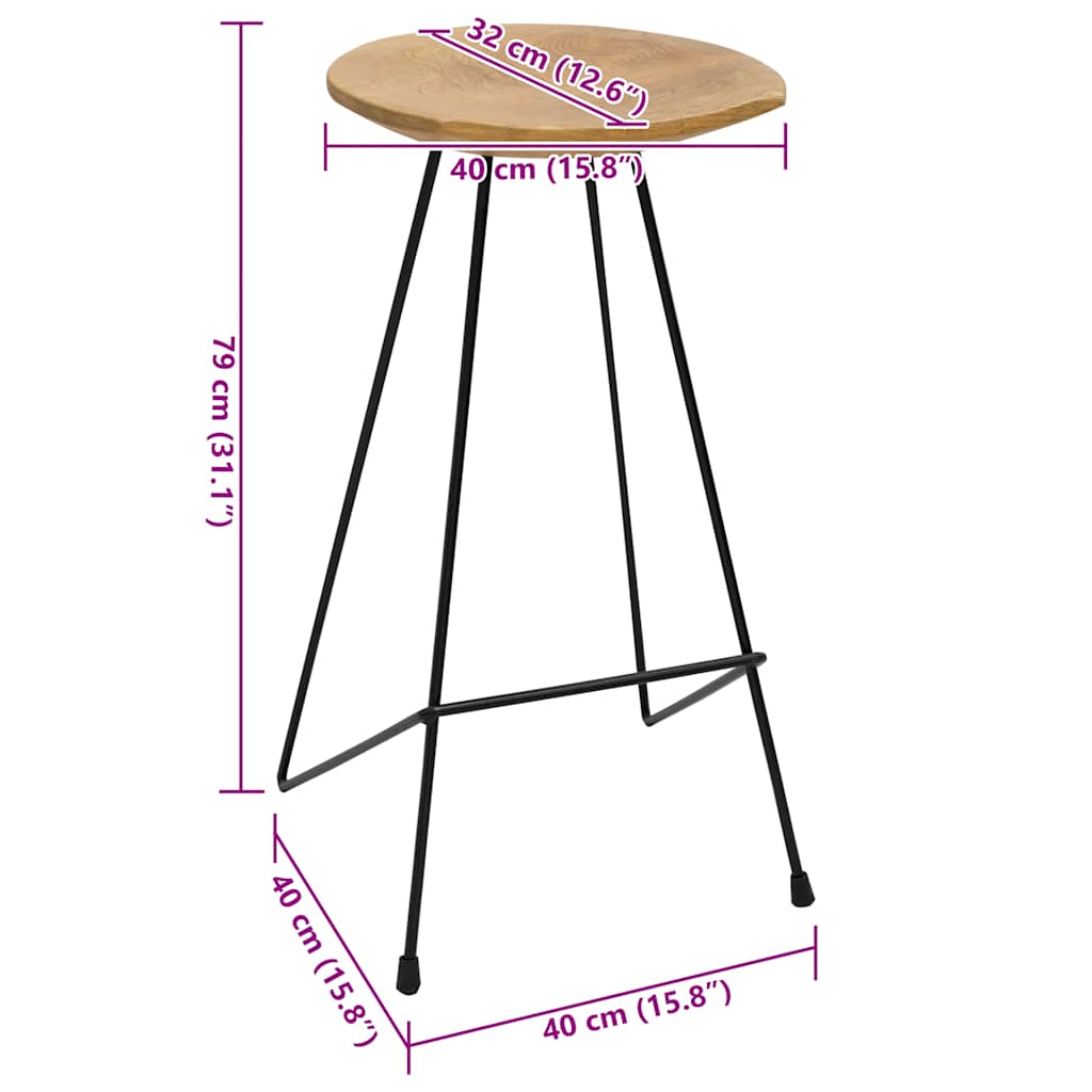 Bar Stool | Natural wood and black | Fine sanded teak hardwood and iron