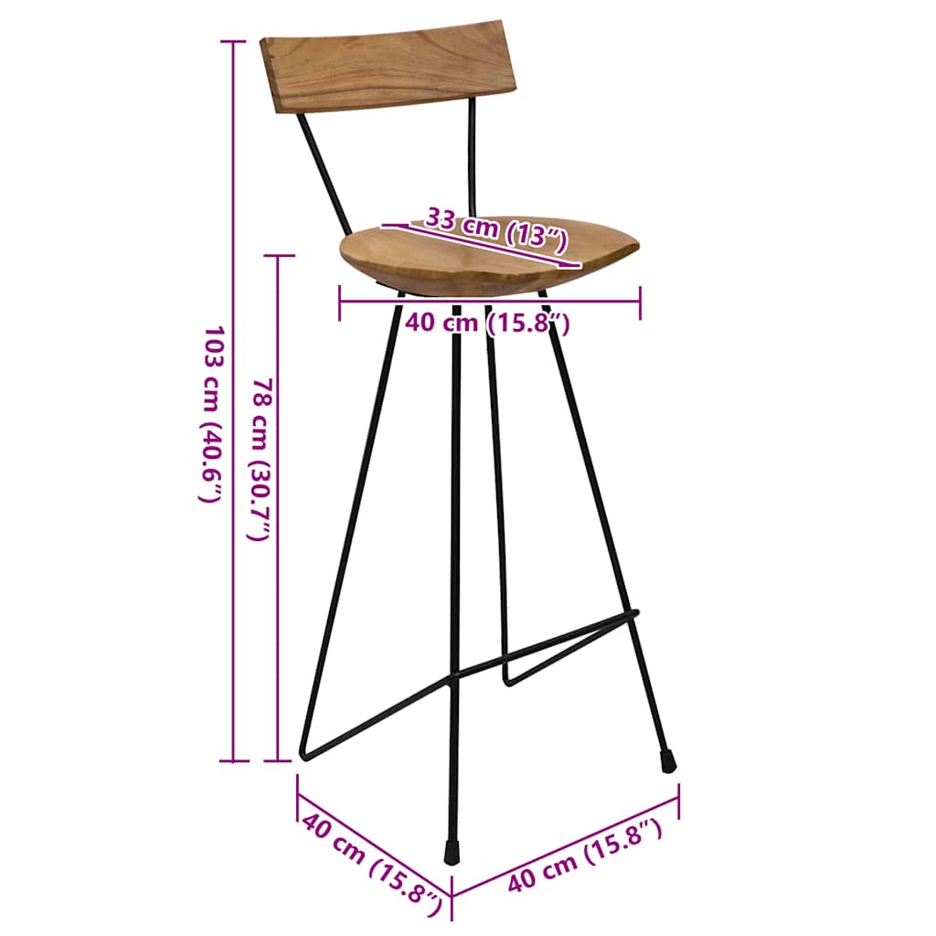Bar Stool | Natural teak, Black | Solid teak wood, Iron | Standard