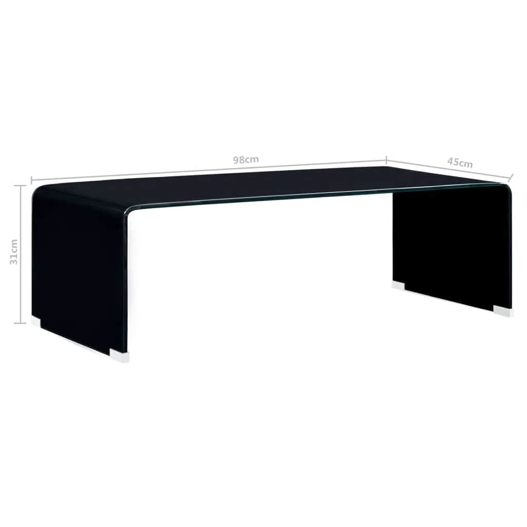 Coffee Table | Black | Tempered Safety Glass | 98 x 45 x 31 cm