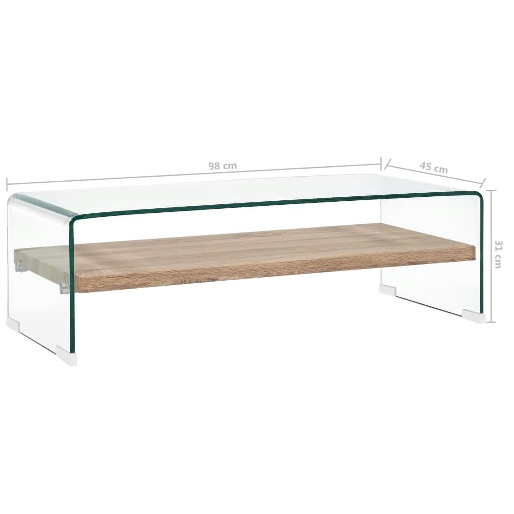 Coffee Table | Clear and Oak | Tempered Glass and MDF | 98x45x31 cm