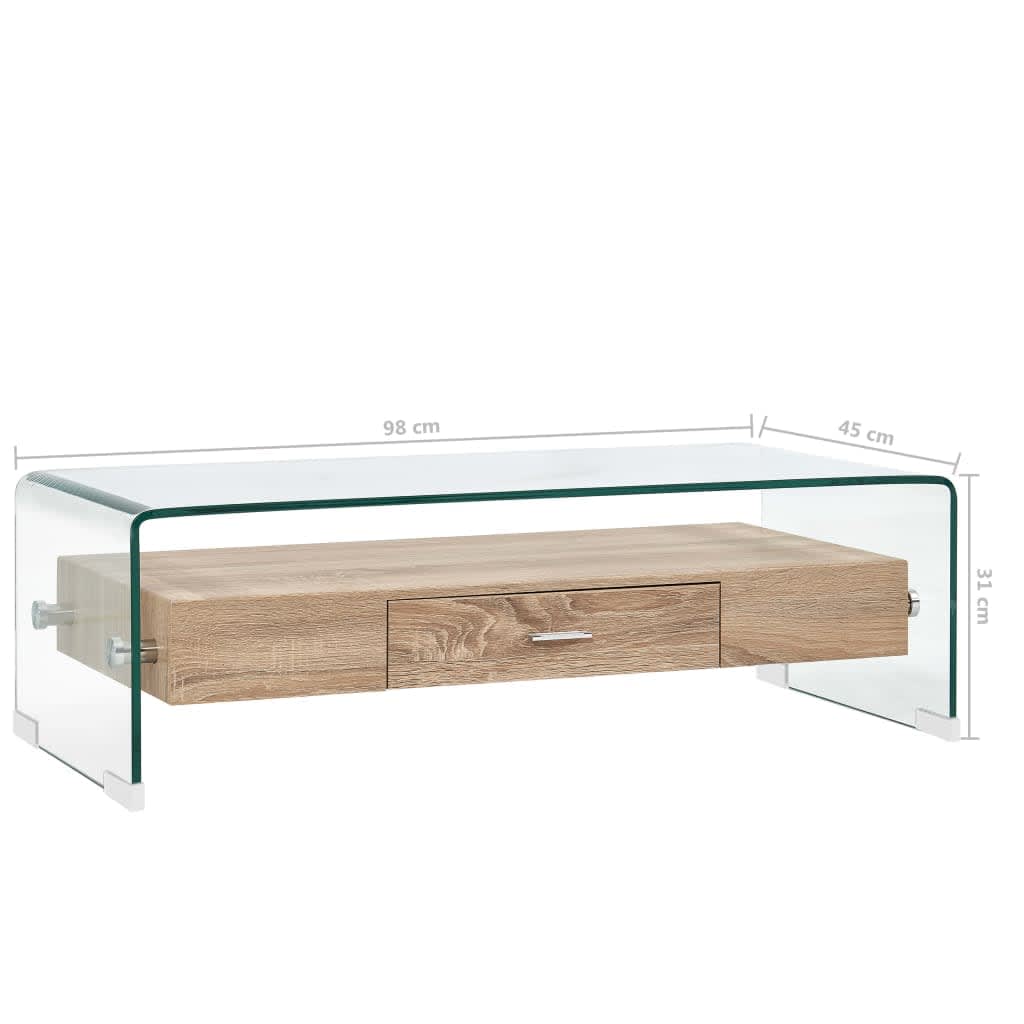 Coffee Table | Clear and Oak | Tough Glass and MDF | Sturdy