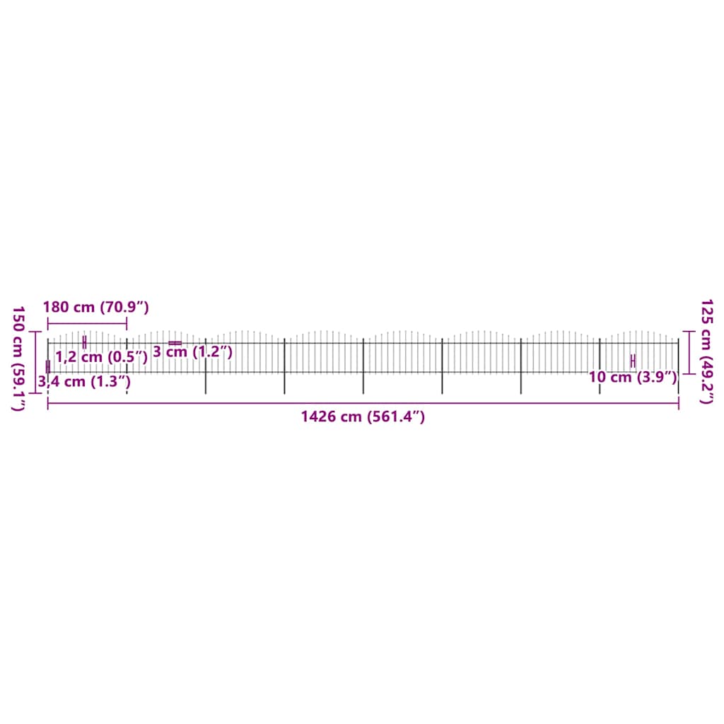 Garden Fence with Spear Top Steel 1426x150 cm Black