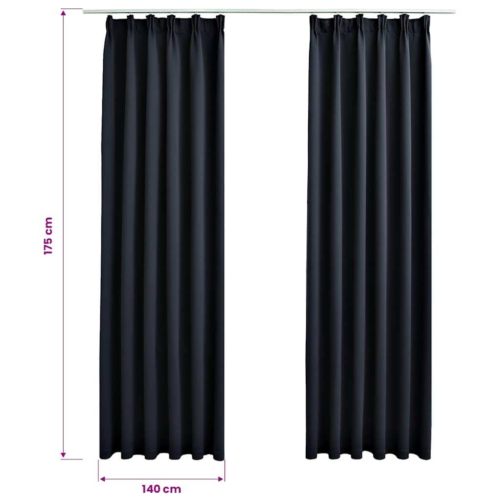 134422 vidaXL Blackout Curtains with Hooks 2 pcs Anthracite 140x175 cm