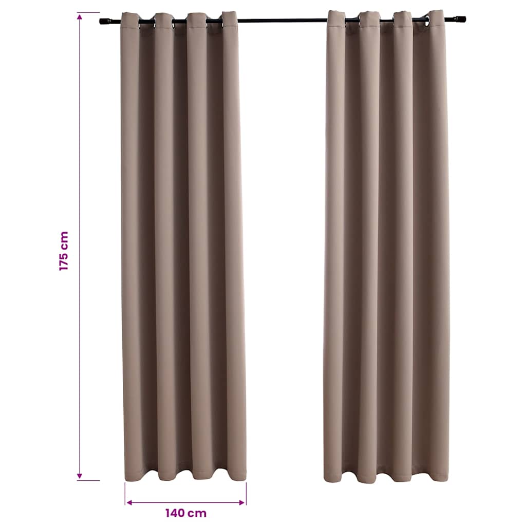 134434 vidaXL Blackout Curtains with Metal Rings 2 pcs Taupe 140x175 cm