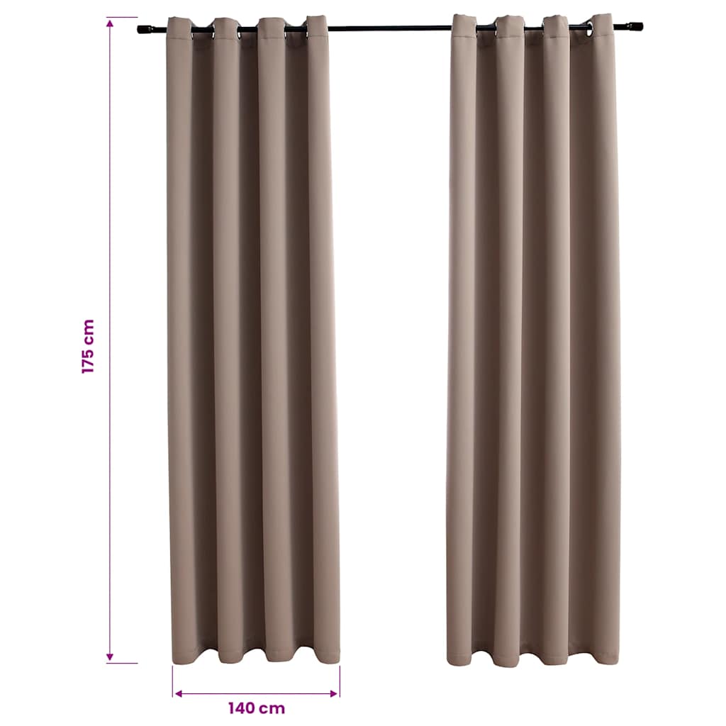 Blackout Curtains with Metal Rings 2 pcs Taupe 140x175 cm