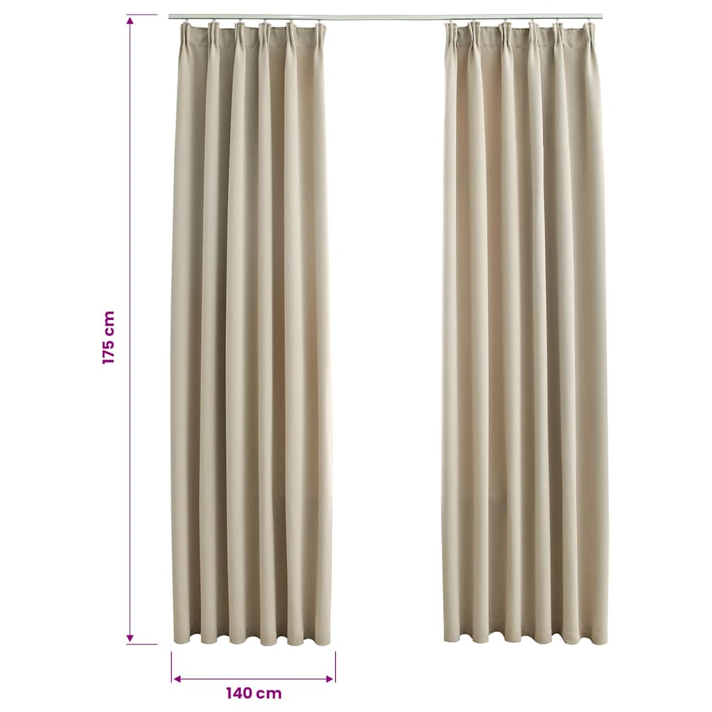 Blackout Curtains with Hooks 2 pcs Beige 140x175 cm