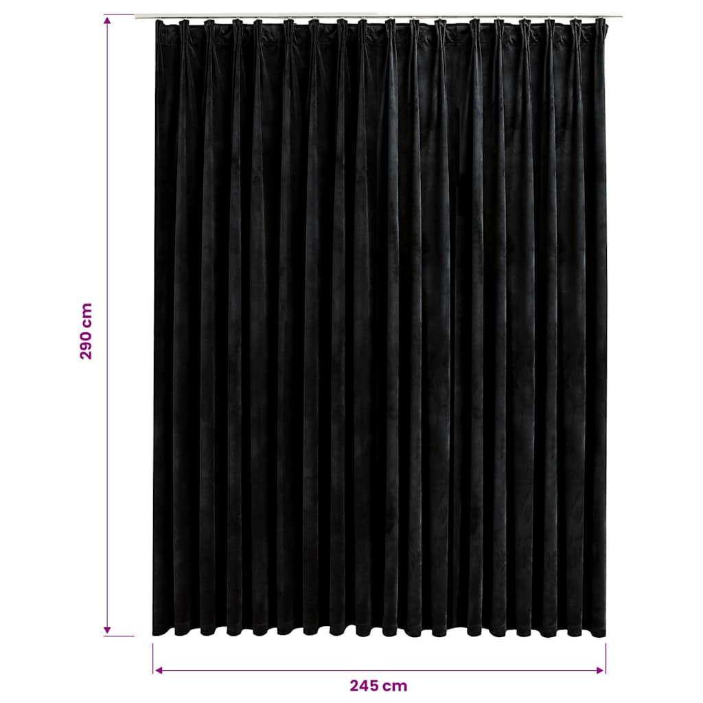 Blackout Curtain with Hooks Velvet Black 290x245 cm