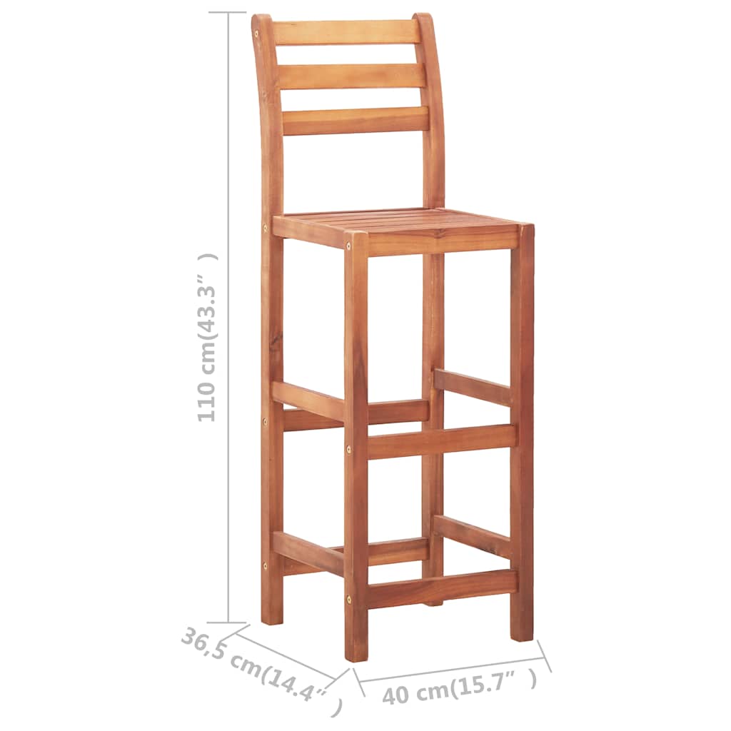 Bar Chair | Set of 4 | Natural wood | Solid Acacia wood | Medium