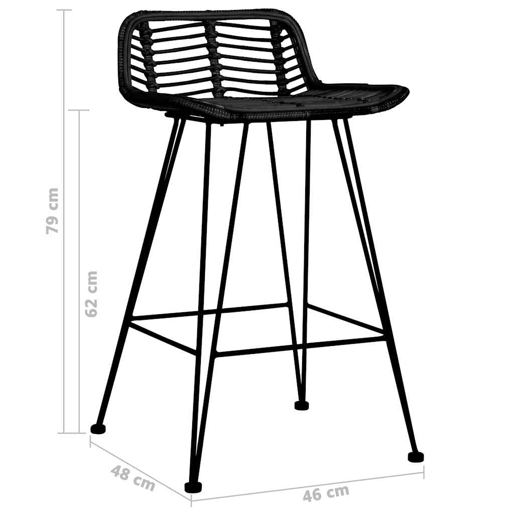 Bar Chair | Set of 2 | Black | Natural Rattan, Metal | Standard