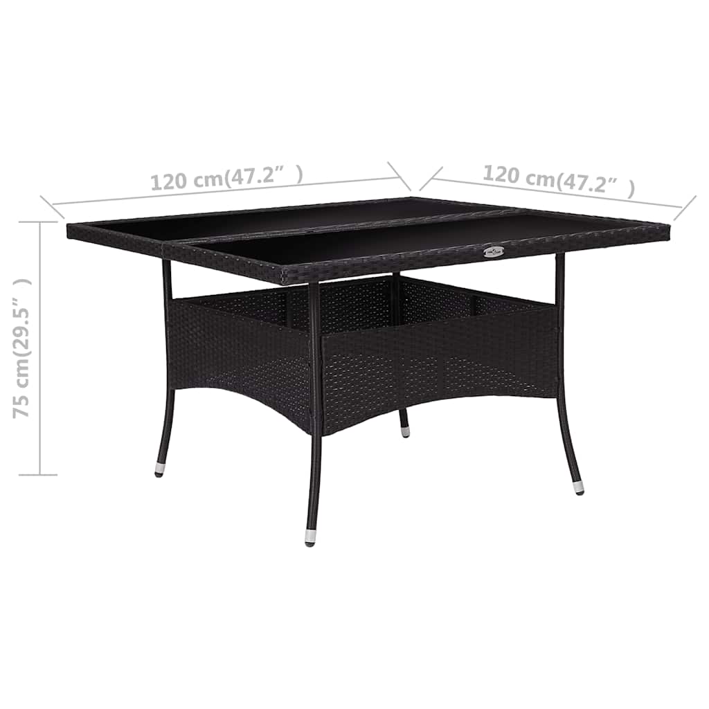 Dining Table | Black | Poly Rattan, Steel, Tempered Glass | Medium