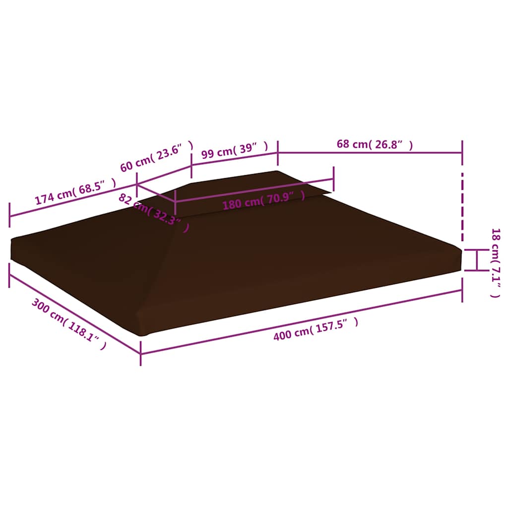 46617 vidaXL 2-Tier Gazebo Top Cover 310 g/m² 4x3 m Brown