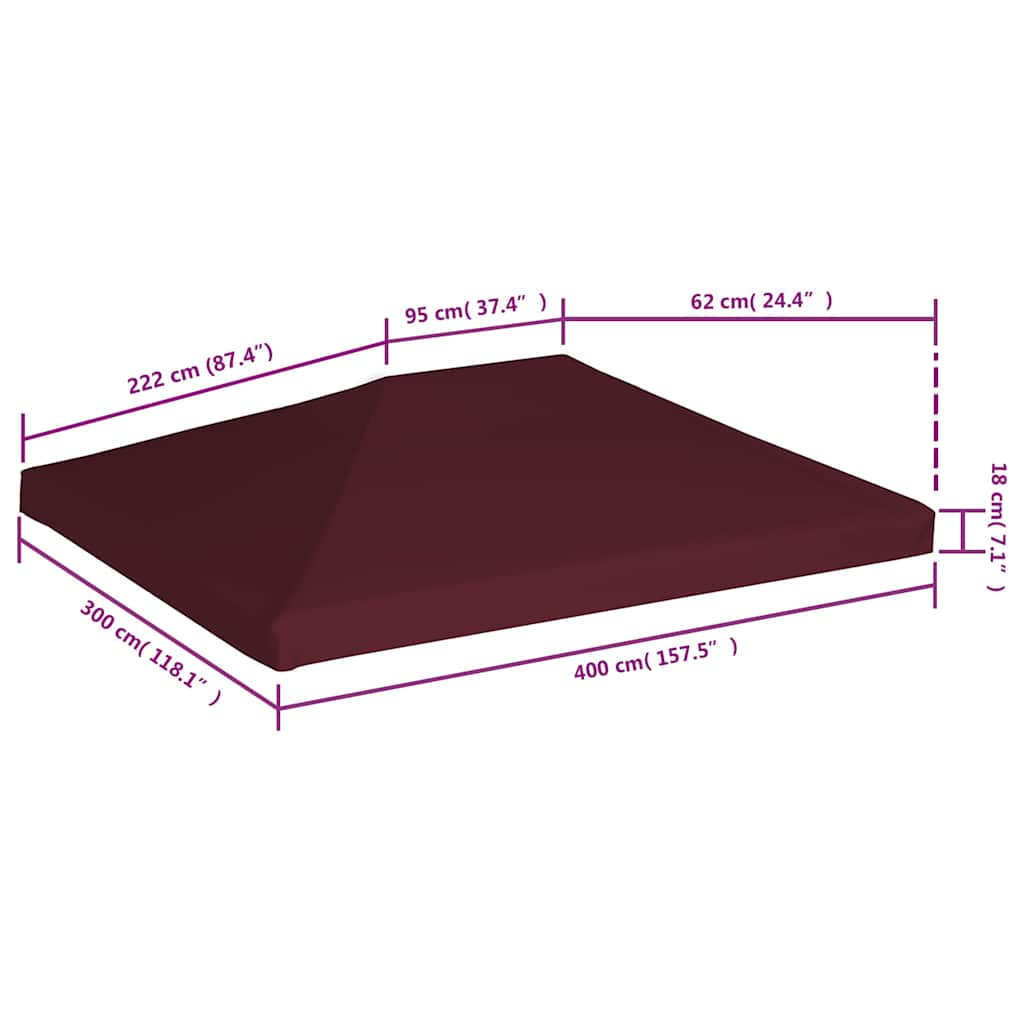 Gazebo Top Cover 310 g/m² 3x4 m Bordeaux