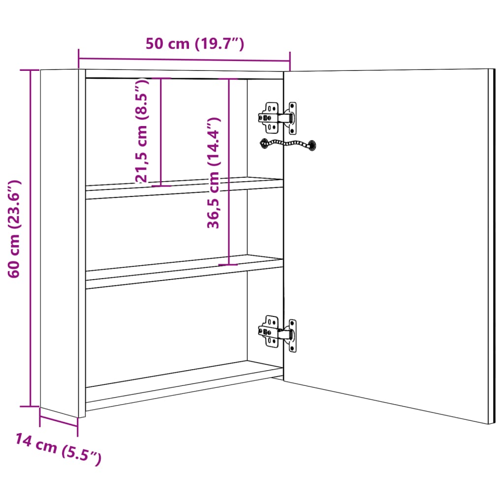 Bathroom Cabinet | White, Silver | MDF, Glass | 50x13.5x60 cm