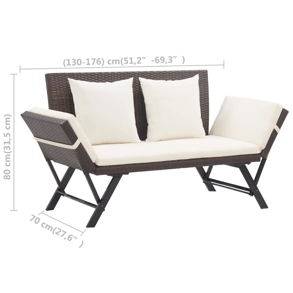 Patio Bench with Cushions 69.3" Brown Poly Rattan