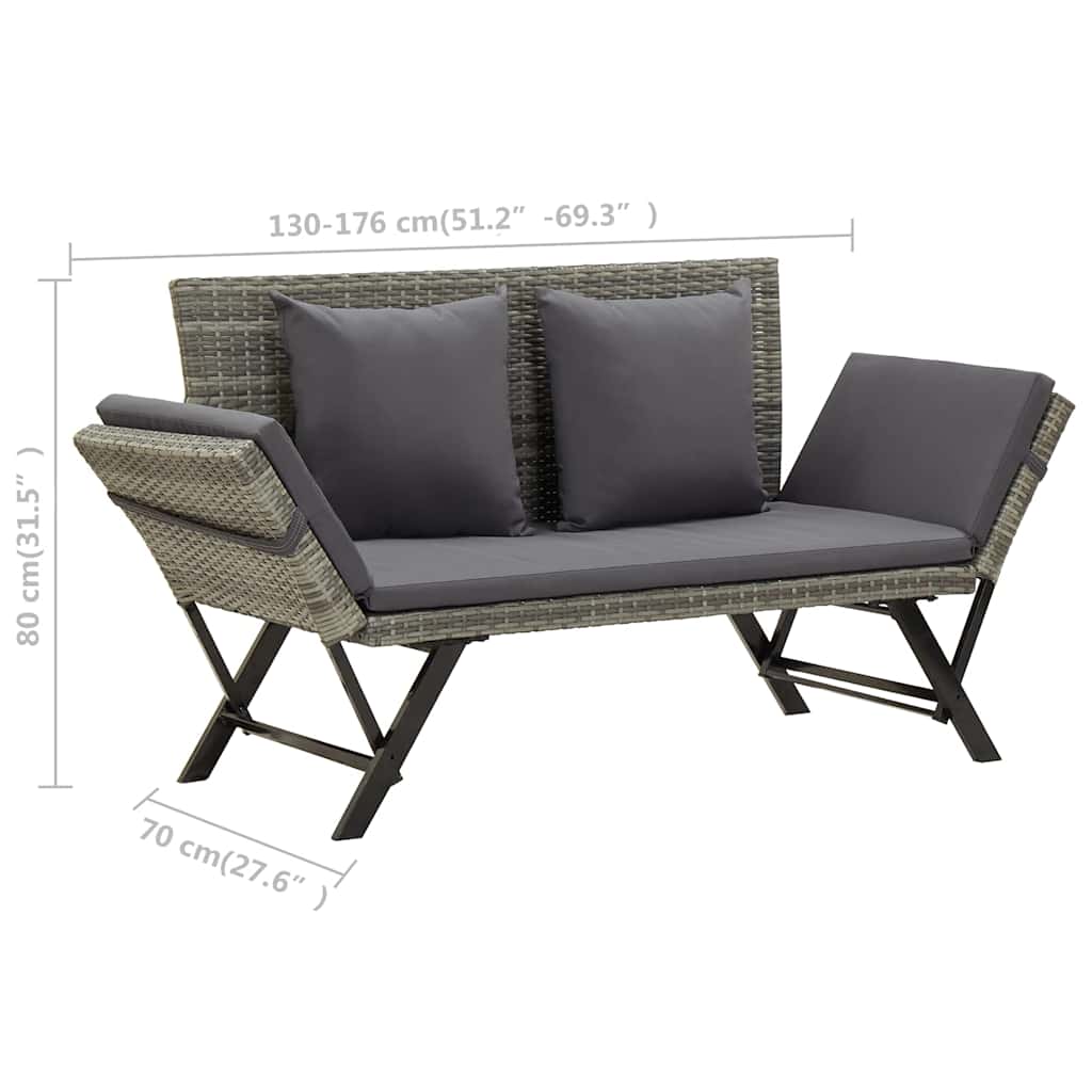 Patio Bench with Cushions 69.3" Gray Poly Rattan