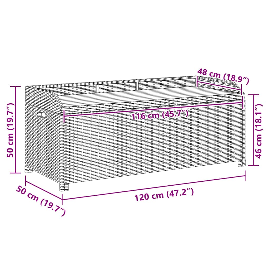 Storage Bench | Black | Poly rattan | 120 cm | Storage Bench