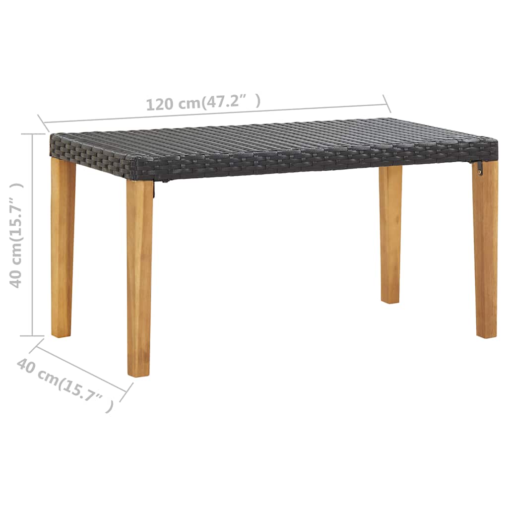 Garden Bench 120 cm Black Poly Rattan and Solid Acacia Wood