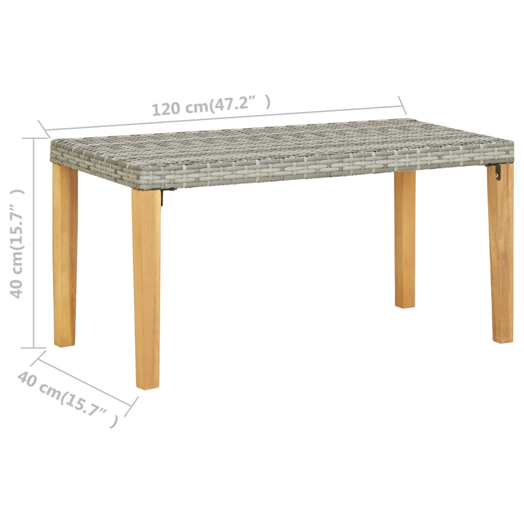 Garden Bench | Grey | PE (polyethylene) rattan, acacia wood | Medium