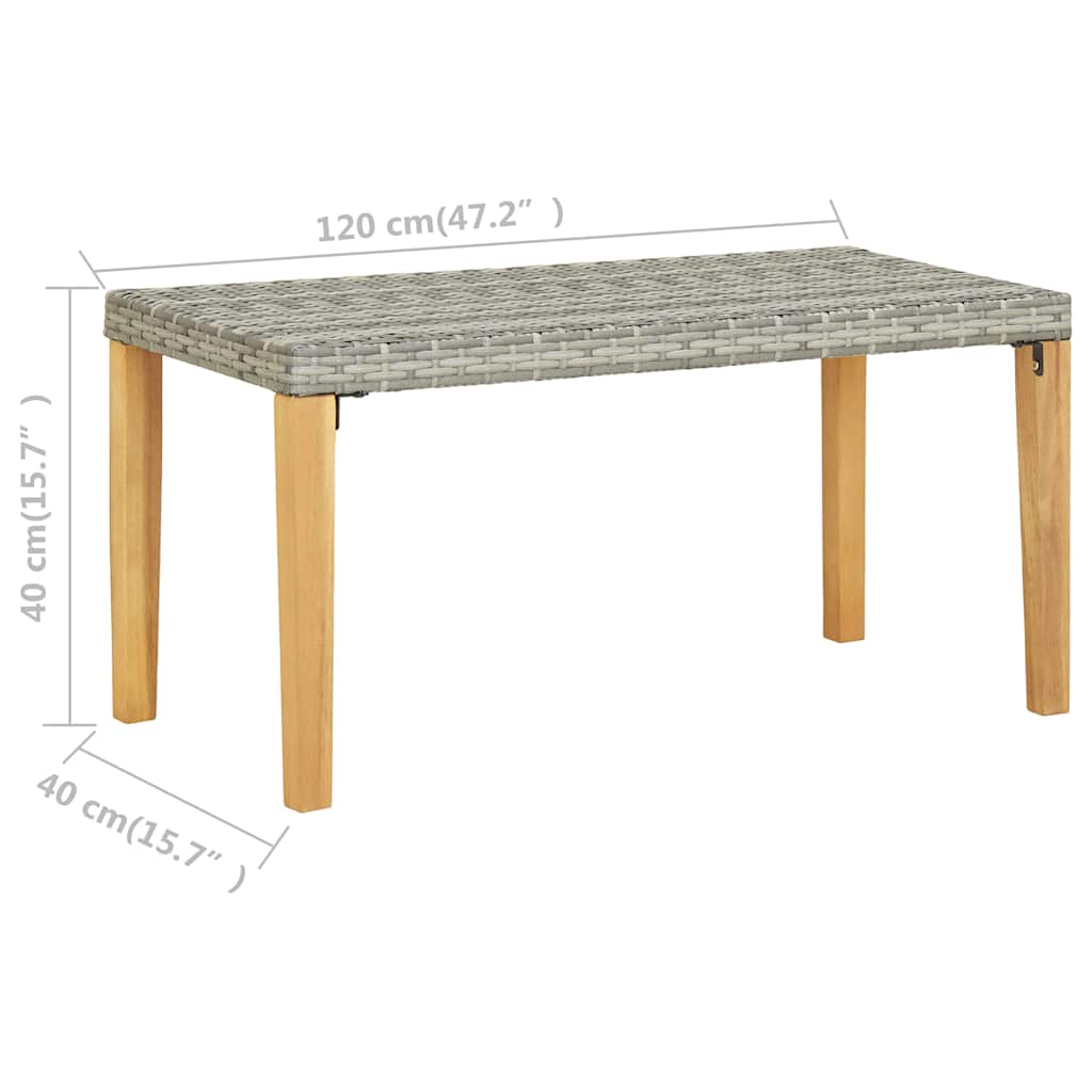 Garden Bench 120 cm Grey Poly Rattan and Solid Acacia Wood