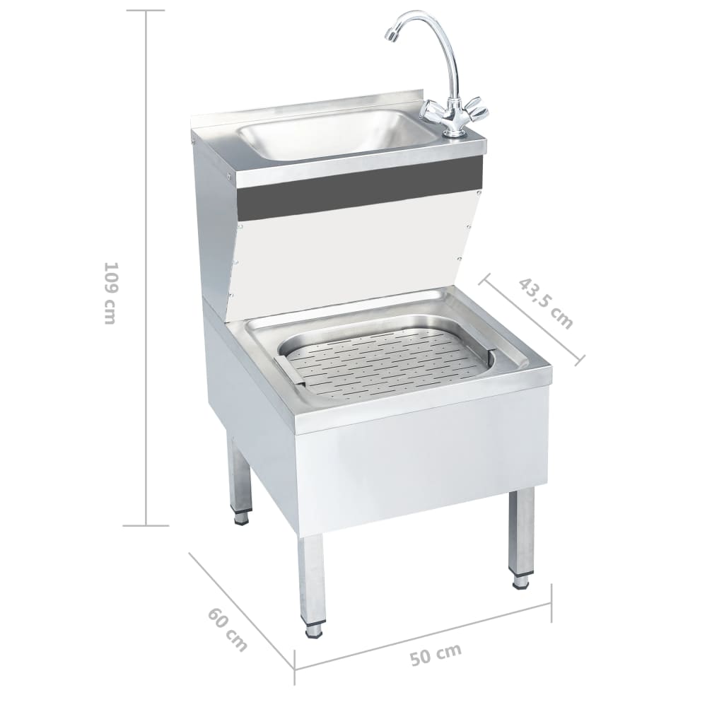 51116 vidaXL Commercial Hand Wash Sink with Faucet Freestanding Stainless Steel