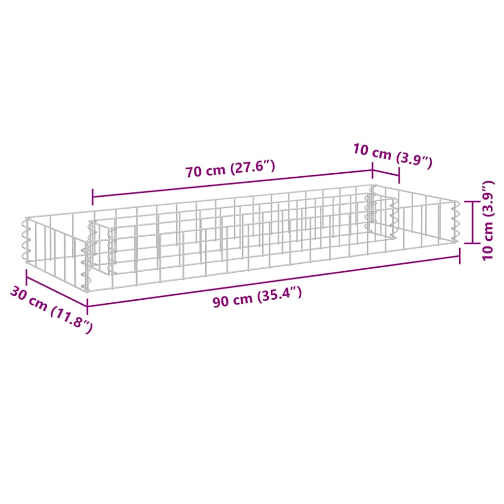 Gabion Raised Bed | Silver | Galvanised steel | 90x30x10 cm | Durable