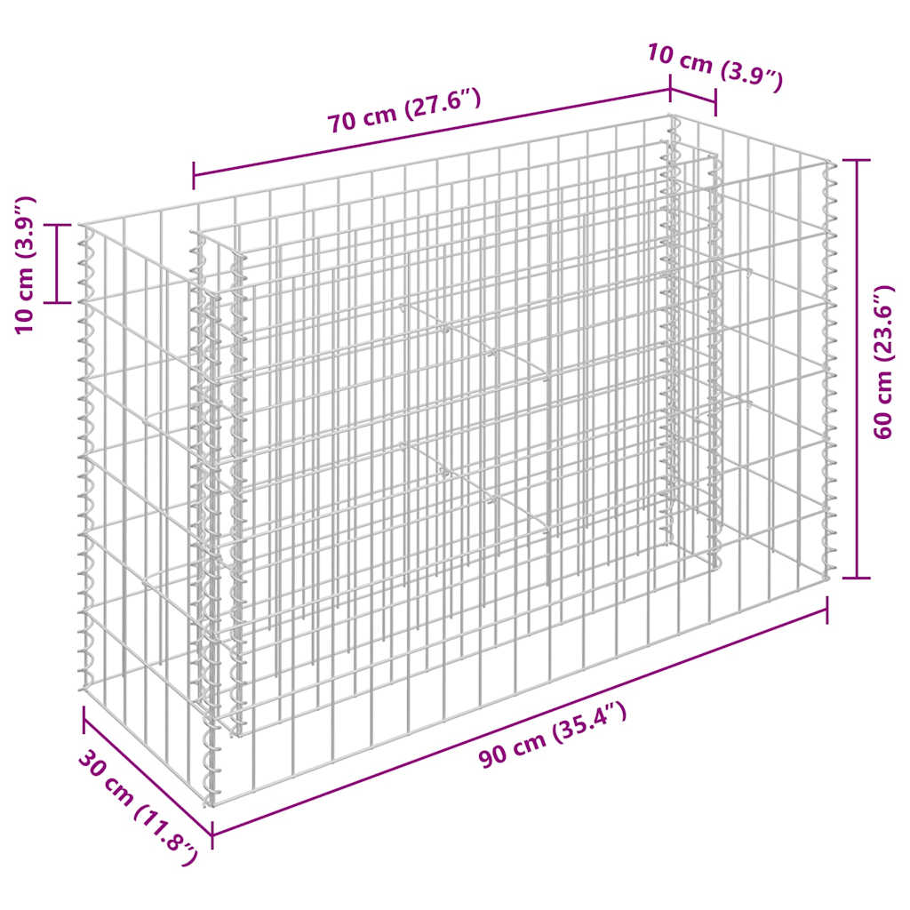 Gabion Raised Bed | Silver | Galvanised Steel | 90x30x60 cm