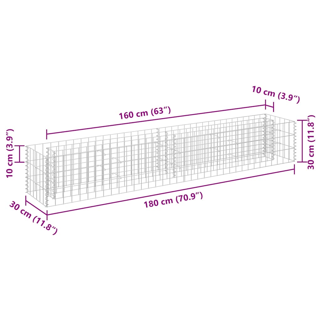 Gabion Raised Bed | Silver | Galvanised Steel | Large | Heavy Duty