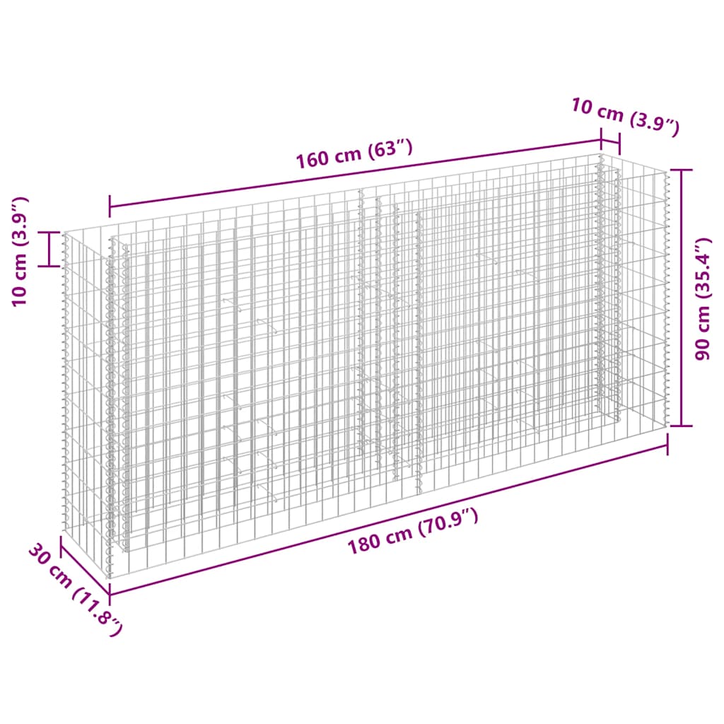 Gabion Raised Bed Galvanized Steel 70.9"x11.8"x35.4