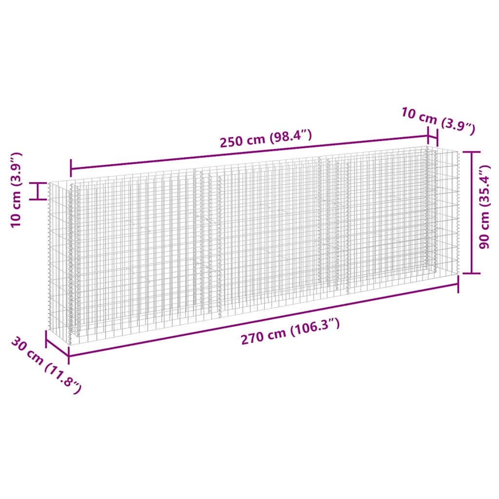 Gabion Raised Bed Galvanized Steel 106.3"x11.8"x35.4