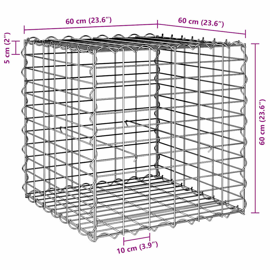 Gabion Raised Bed | Silver | Steel wire | 60 cm | Heavy Weight Endurance