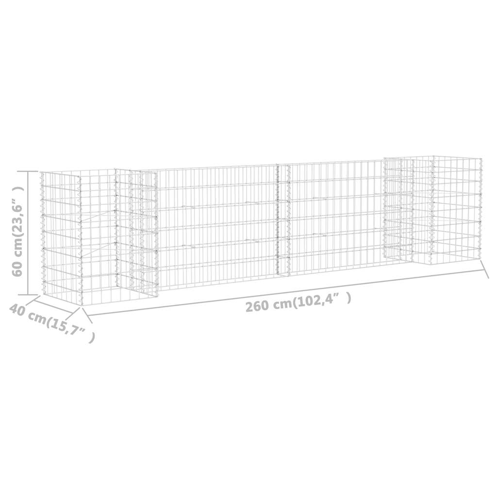 Gabion Planter | Silver | Steel wire | 260x40x60 cm