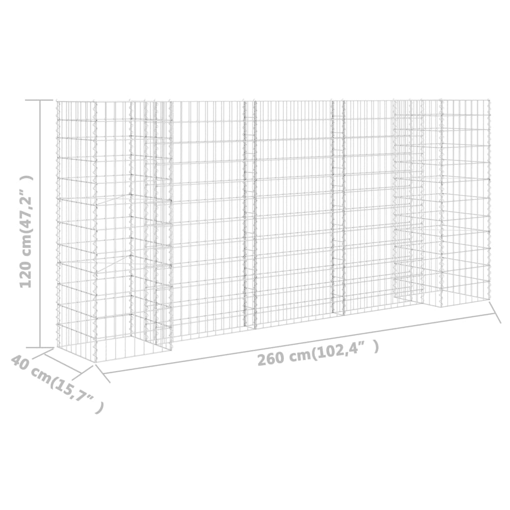 Gabion Planter | Silver | Steel wire | 260 x 40 x 120 cm | Durable