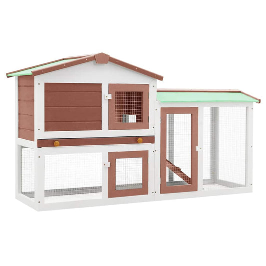 Rabbit Hutch | Brown and White | Solid Fir Wood, Plywood | Large