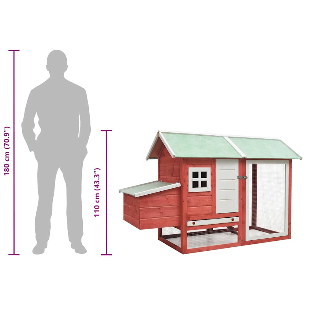 Chicken Cage Red 66.9"x31.9"x43.3" Solid Pine & Fir Wood
