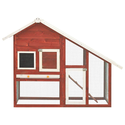 Rabbit Hutch | Red and White | Solid firwood, plywood, steel wire | Large