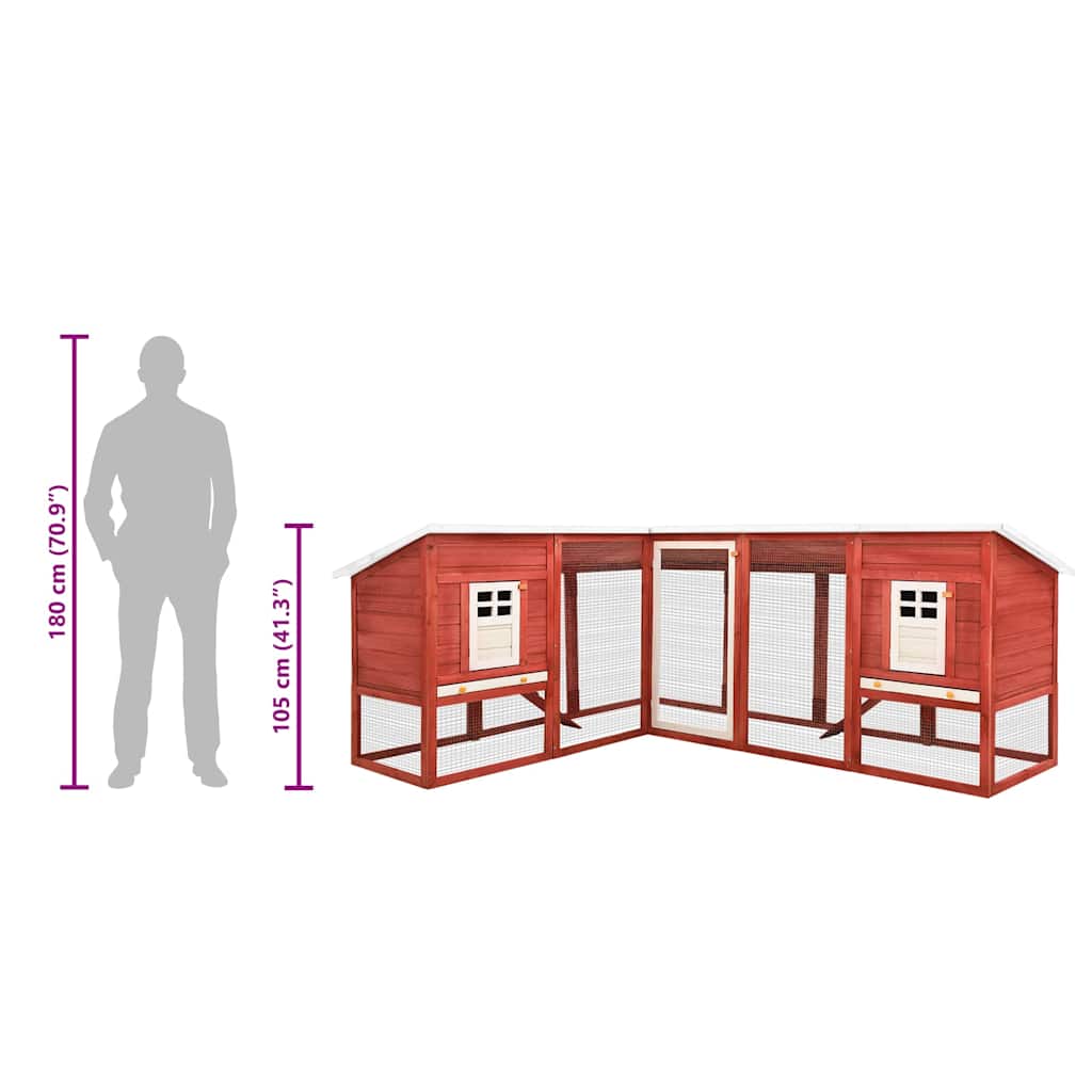 Rabbit Hutch | Red and White | Solid Fir Wood, Plywood, Galvanised Steel