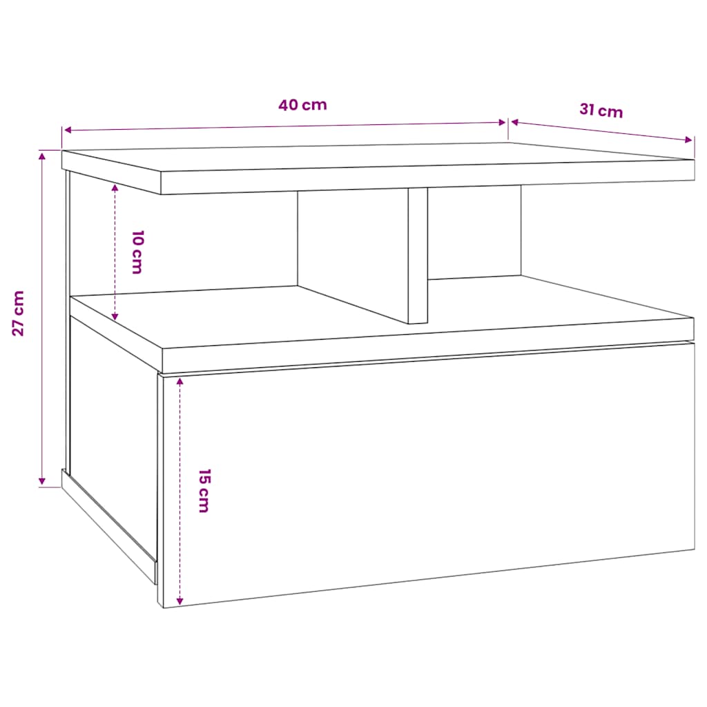 Floating Nightstand White 40x31x27 cm Engineered Wood