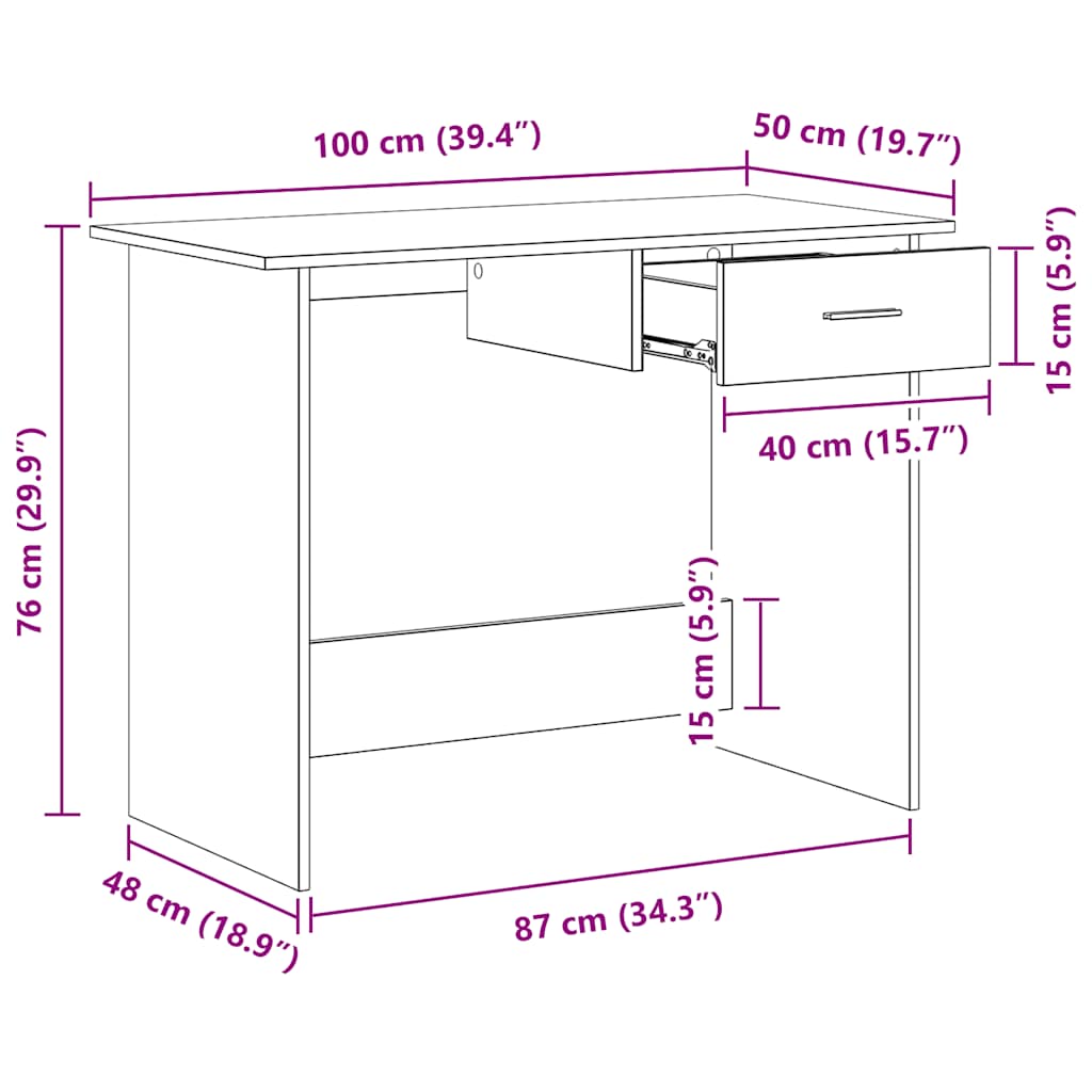 Desk Concrete Grey 100x50x76 cm Engineered Wood