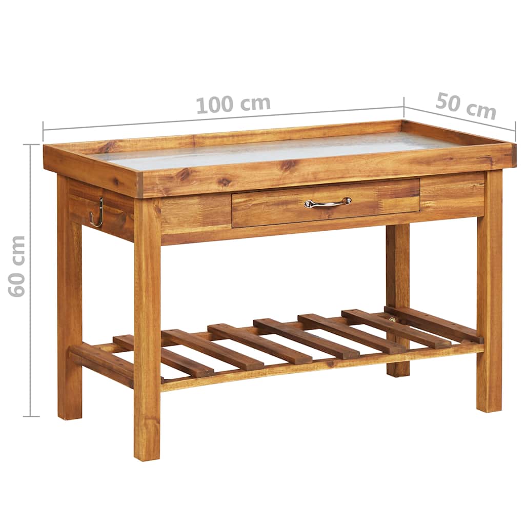 Planting Table | Brown | Solid acacia wood with zinc | Medium