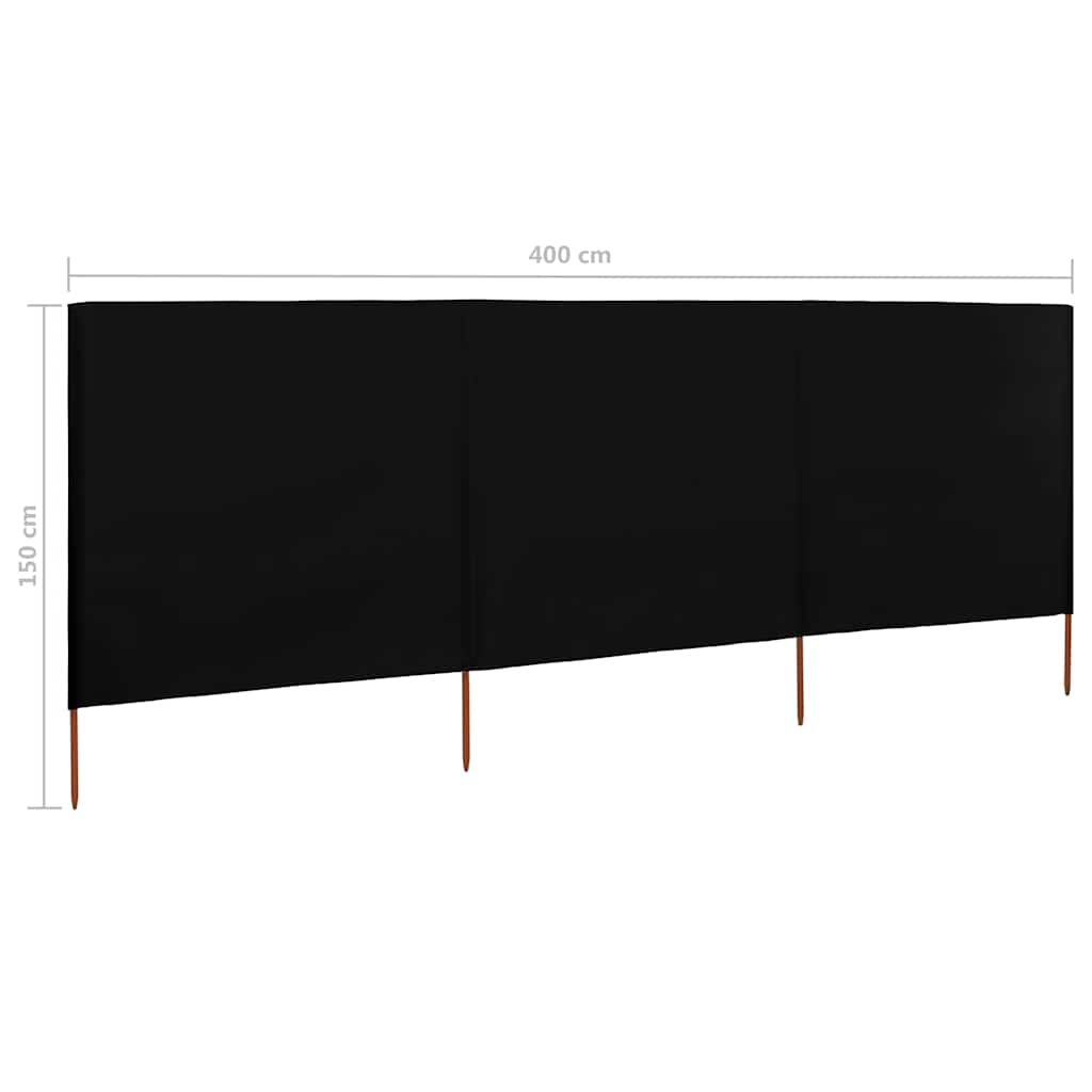 3-panel Wind Screen Fabric 400x120 cm Black