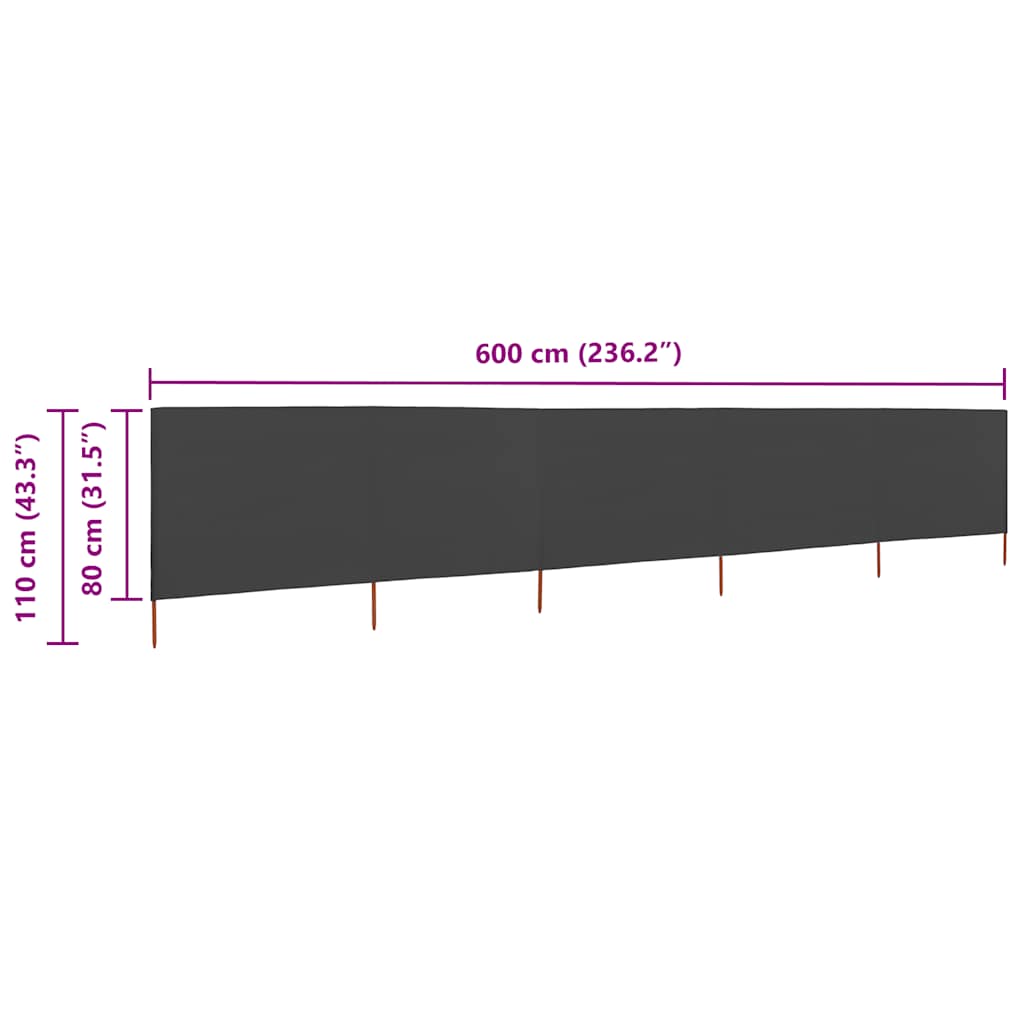 Wind Screen | Anthracite | Non-woven fabric, Wood | 600 x 80 cm