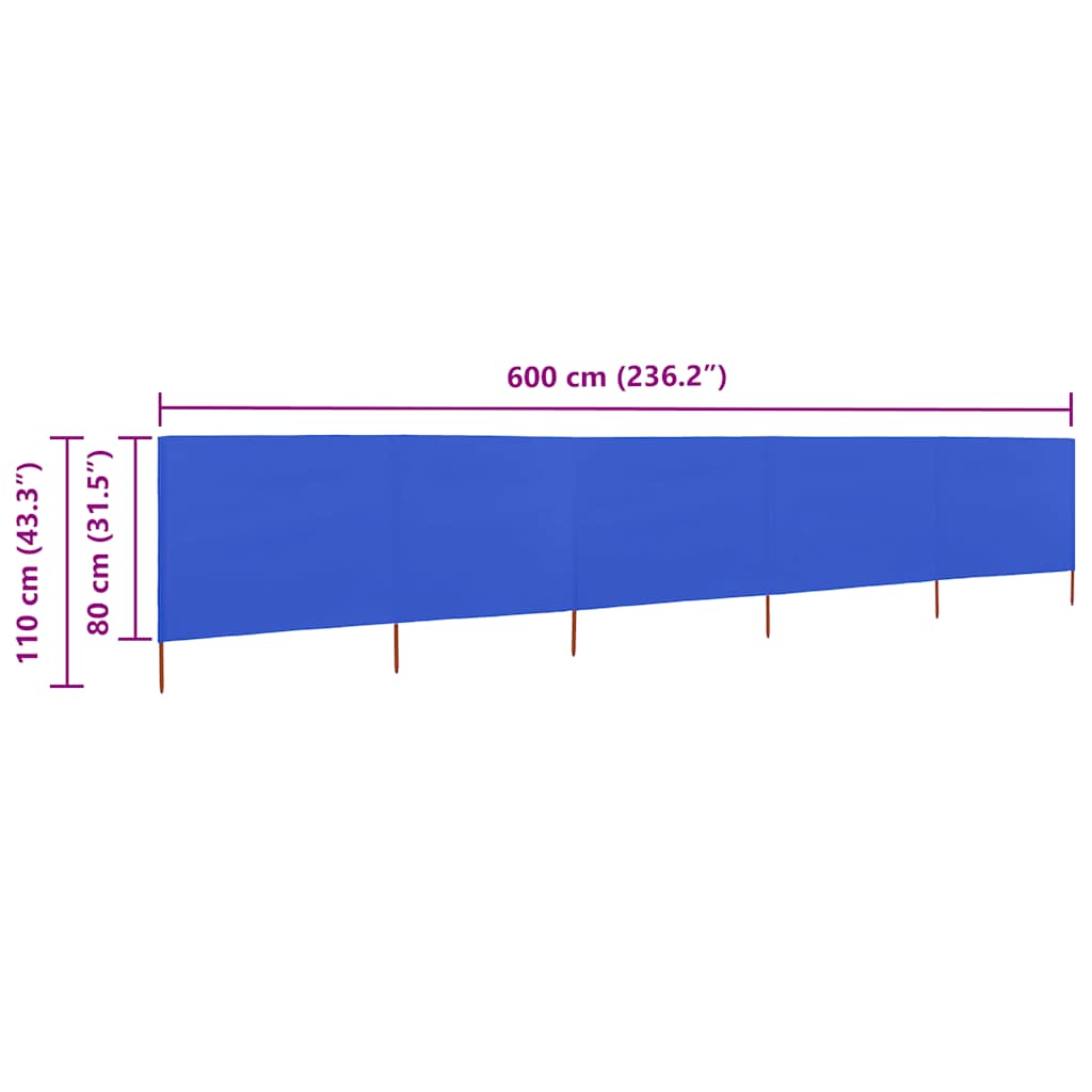 Wind Screen | Azure Blue | Non-woven fabric, wood | 5-panel, 600 x 80 cm