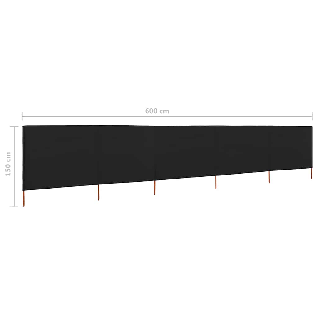 5-panel Wind Screen Fabric 600x120 cm Black