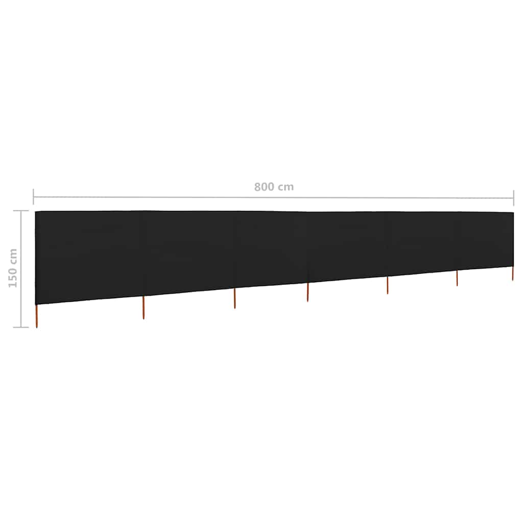6-panel Wind Screen Fabric 800x120 cm Black